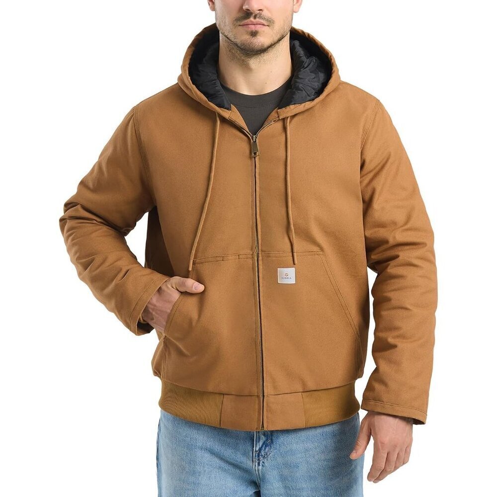 Men's Winter Work Jackets, Water Resistant Hooded Duck Canvas Coat, Loose Fit In